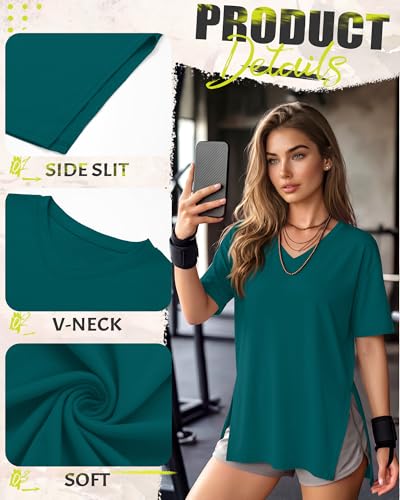 4 Pack Women's Oversized V Neck Shirts - color: Black, Gray, Wine Red, Dark Teal, size: Small