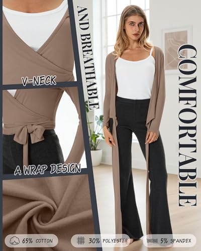 Oakgarden 3 Pack Womens Pilates Ballet Wrap Tops Front Tie Shirt - color: Black, Cream, Light Brown, size: XX-Large