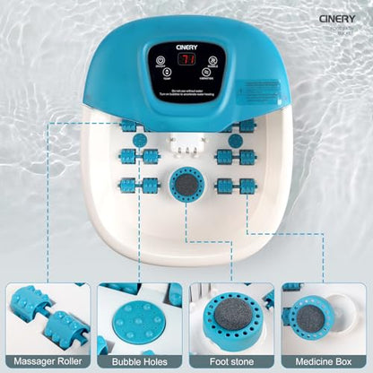 Foot Spa Bath Massager with Heat, Bubbles, Vibration and Pedicure Foot Spa with 16 Rollers for Feet Stress Relief, Foot Soaker with Mini Acupressure Massage Points & Temperature Control