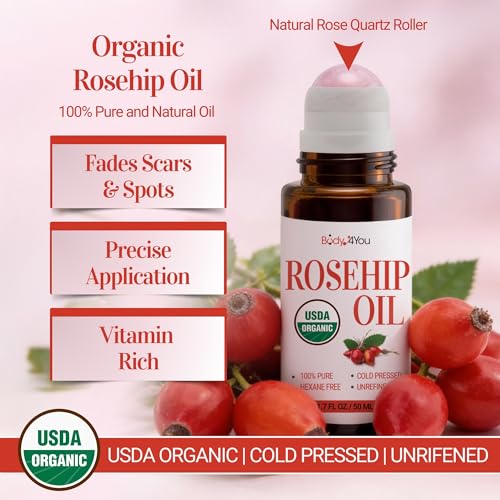 BodyJ4You Organic Rosehip Oil Roll On - Face Serum Scars Stretch Mark Spots - size: 1.7 Fl Oz (Pack of 1)