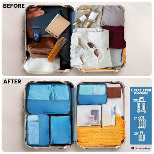 Champion Packing Cubes for Travel - 6 Piece Organizer Set, Carry-On Ready - color: Blue