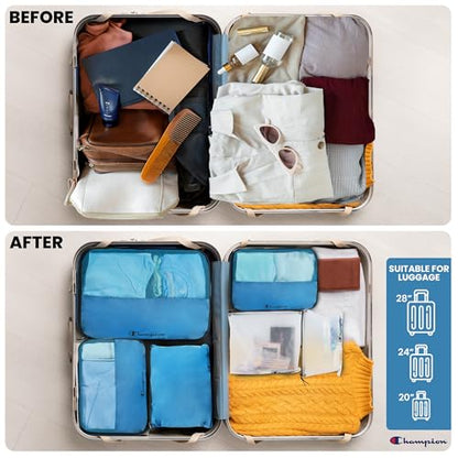 Champion Packing Cubes for Travel - 6 Piece Organizer Set, Carry-On Ready - color: Blue