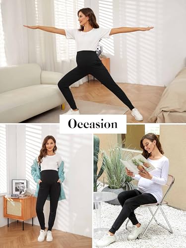 Liu & Qu Women's Maternity Pants Stretchy Sweatpants Jogger with Pockets - color: Black+navy, size: Medium
