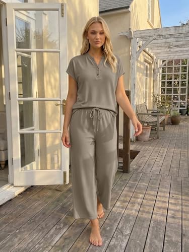 LILLUSORY Women's 2 Piece Lounge Travel Outfit - color: Coffee, size: Small