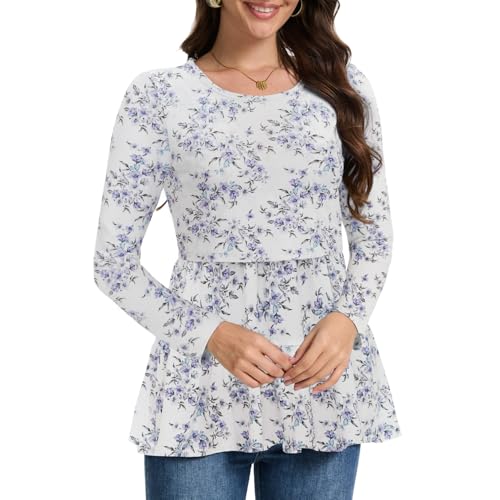 Bearsland Long Sleeve Nursing Top - color: Iron Gray & Pastel Purple & Purple Floral, size: Large