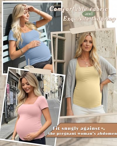 4 Pack Womens Maternity T Shirts - color: Sea Blue, Blush, Light Green, Sunny Yellow, size: Medium