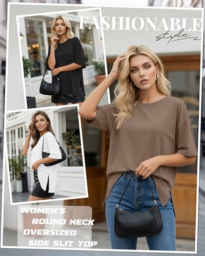 Huukeay 3 Pack Women's Oversized T Shirts Workout Tops - color: Black, White, Gray Brown, size: X-Large