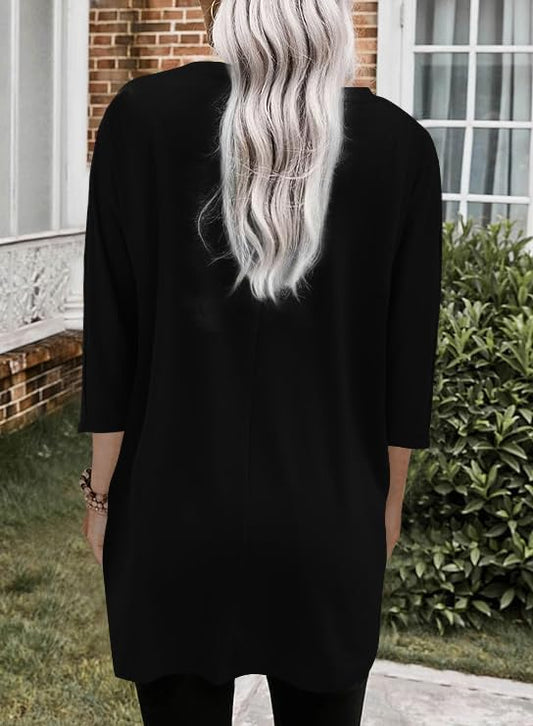 Poetsky Womens 3/4 Sleeve Tunics or Tops to Wear with Leggings Long Shirts - color: Black, size: 3X-Large