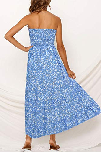 ZESICA Women's 2026 Summer Boho Strapless Maxi Dresses - color: Blue, size: XX-Large