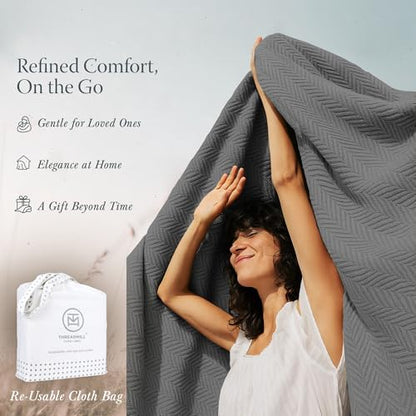Threadmill Luxury 100% Cotton King Herringbone Blanket, Dark Grey - color: Dark Grey, size: King (106" x 92")