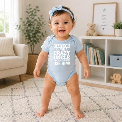 CBTwear Caution I Have a Crazy Uncle Funny Baby Bodysuit - color: Blue, size: 12 Months