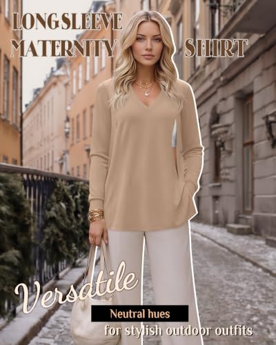 3 Pack Women's Nursing Breastfeeding Long Sleeve Shirts - color: Cream, Khaki, Light Brown, size: Medium