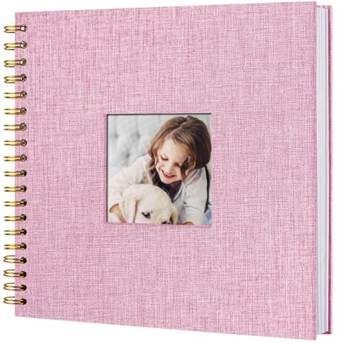 8 x 8 Inch Scrapbook Photo Album, Hardcover Kraft White Pages Arch Window Photo, Memory Book Linen Cover for Photos, Scrapbook Albums for Travel, Wedding Anniversary Christmas Baby 40 Pages, Pink - color: Pink, size: 8 Inch 40 Pages