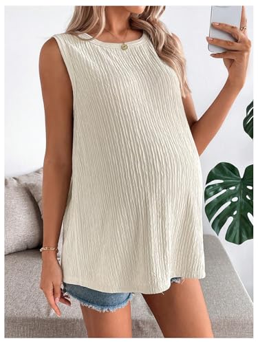 OYOANGLE Women's Maternity Bow Back Tank Top Textured Backless Crew Neck Y2K Pregnancy Summer Clothes - size: Medium