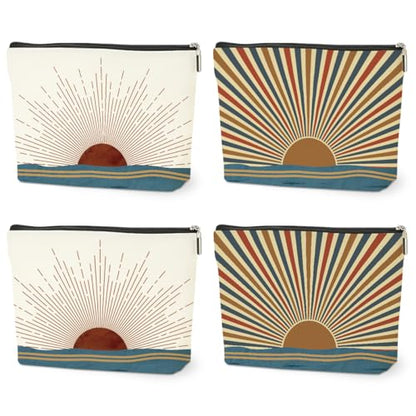 4PCS Sunshine Makeup Bag, Boho Gifts for Women, Natural Linen Zipper Pouch - color: Multicolor 0096