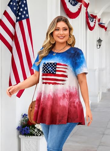 Womens Plus Size Tunic Tops Swing Summer Casual Flowy Blouses - color: American Flag Tunic Navy Red, size: XX-Large
