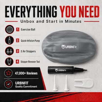 URBNFit Yoga Ball - Anti-Burst Exercise Ball Large - color: Silver, size: XL (28" - 30") 75cm
