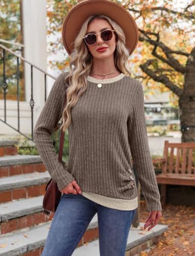 Sampeel Long Sleeve Shirts for Women Lightweight Sweaters Fall Tops - color: Brown, size: X-Large