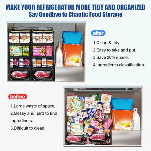 3PCS Freezer Organizer Bins,Stackable Chest Freezer Organizer for 7 Cu.FT Deep Freezer Sort Frozen Food, Easily Get Food from the Bottom with Side Handles Add Storage Space - style: Expansion stack - 3-piece