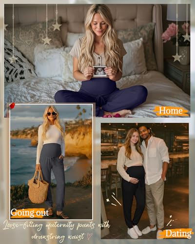 3 Pack Womens Maternity Pants Loose Pregnancy Joggers - color: Navy Blue, Dark Heather Gray, Black, size: Small