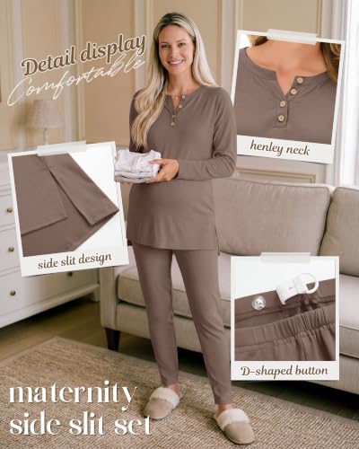 Huukeay Maternity Lounge Set Long Sleeve - color: Coffee, size: Small
