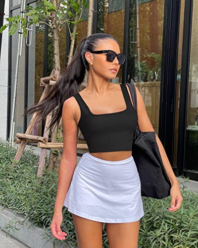 OLCHEE Womens 3 Pack Crop Tank Tops Sleeveless Square Neck Workout Top - color: Black + Light Grey + Olive Green, size: Large