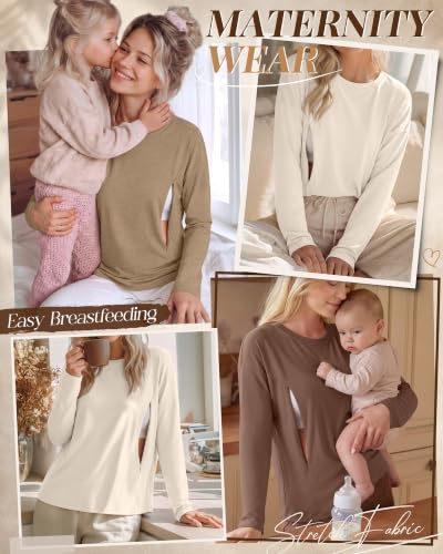 Riyiper 3 Pack Women's Nursing Shirts with Hidden Zippers - color: Cream, Khaki, Coffee, size: Small