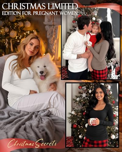 Huukeay 4 Pack Womens Maternity Shirt Long Sleeve Pregnancy Top - color: Black, White, Light Brown, Apricot, size: Large
