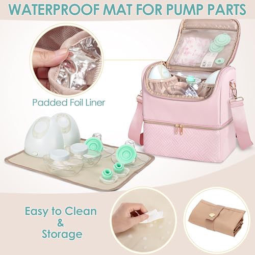 Fasrom Wearable Breast Pump Bag, Pumping Bag with Cooler Compartment - color: Pink