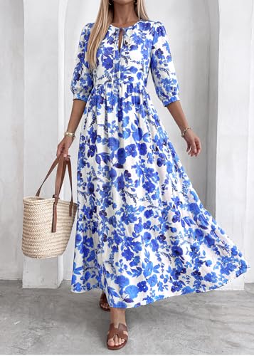 KIRUNDO Maxi Dresses for Women 2026 3/4 Sleeve Summer Dress - color: Blue, size: Medium