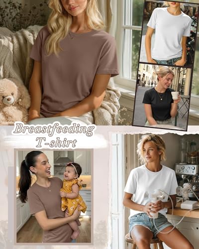 3 Pack Women's Nursing Shirts - color: Coffee, White, Black, size: Small