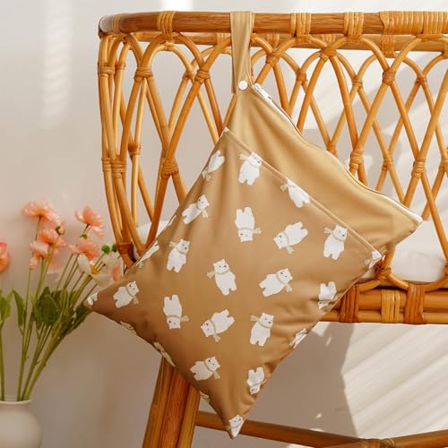 Waterproof Wet Dry Bags with Two Zippered Pockets and Handle - color: Beige