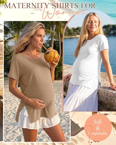 3 Pack Women's Maternity Shirts - color: Apricot, White, Black, size: XX-Large