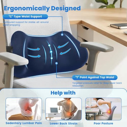 Lumbar Support Pillow, Memory Foam Back Cushion for Office Chair Car, Blue - color: Navy Blue