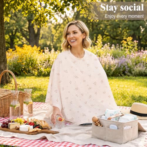 Basumee Nursing Cover for Breastfeeding Breathable Mesh 360 Full Privacy - color: Almond Beige Branches, size: 1 Pack
