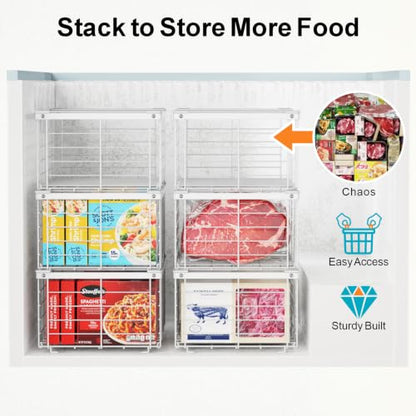 iSPECLE Freezer Organizer Bins - Wire Baskets for Frozen Food, 3 Pack White - color: Large White-3 Pcs