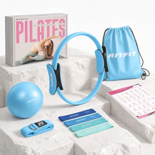 RitFit Pilates kit, 14" Pilates Ring with Pilates Ball & Resistance Bands - color: Blue