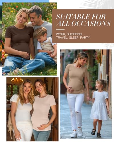 Neer 4 Pack Women's Maternity Cotton Ribbed Shirts - color: Black, Coffee, Khaki, Apricot, size: Medium