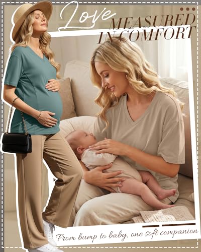 4 Pack Women's Oversize Nursing Tops - color: Light Gray, Dark Green, Khaki, Black, size: Medium