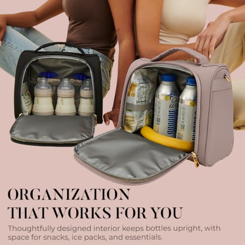 JuJuBe Insulated Bottle Bag, 3-Bottle Breastmilk Cooler with Shoulder Strap - color: Cloud