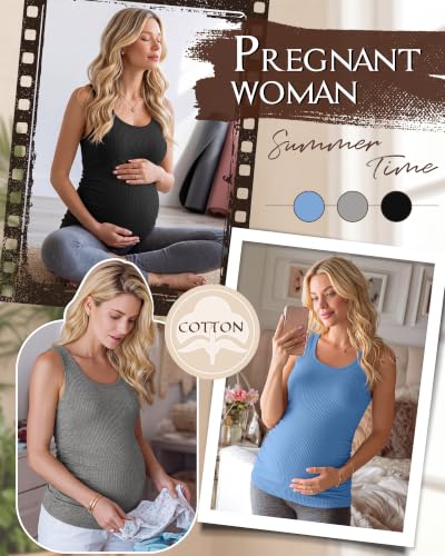 Riyiper 3 Pack Women's Maternity Tank Tops - color: Black, Sky Blue, Light Gray, size: X-Large