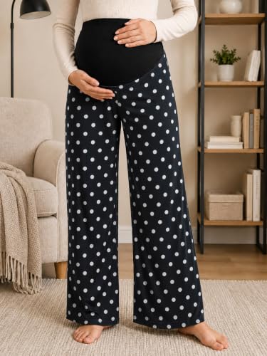 Yousify Womens Maternity Pants Casual Wide Leg Pregnancy Trousers - color: Wave Point Black, size: X-Large