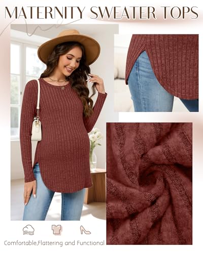 3 Pack Maternity Shirts Pregnancy Sweaters Tunic Tops - color: Brick Red, Apricot, Black, size: X-Large