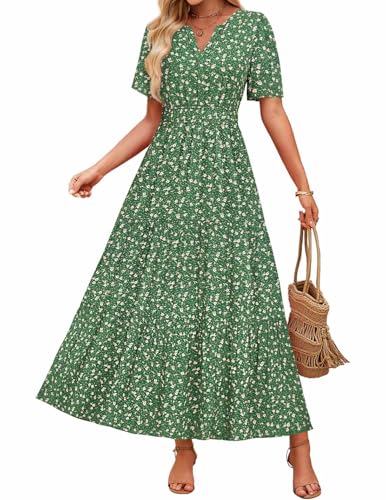 ZESICA Women's 2026 Summer Floral Boho A Line Maxi Dresses - color: Green, size: Medium