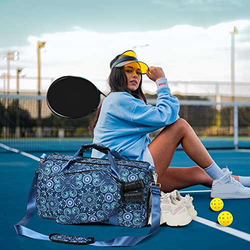 Boulder Bee Pickleball Tote Bag for Women with Paddle Holder - color: Blue-Duffel Bag