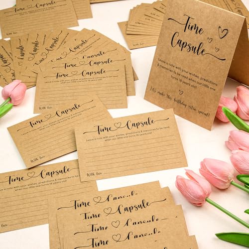 Woodamore Time Capsule Cards 1st Birthday, Keepsake Notes with Table Sign - color: Time Capsule Card
