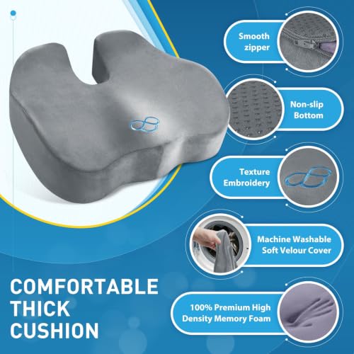 BlissTrends Thick Seat Cushion for Office Chair & Car Seat, XL, LightGrey - color: Light Grey, size: X-Large