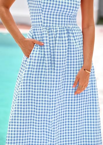 PRETTYGARDEN Women's Summer Gingham Maxi Long Dress - color: Dusty Blue, size: Medium