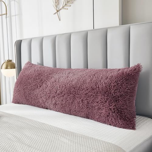 JAUXIO Faux Fur Fluffy Body Pillow Cover Luxury Shaggy Plush Decorative Body Pillowcase, Ultra Soft and Cozy Zipper Closure 21 x 54 Inches, Dusty Rose - color: Dusty Rose