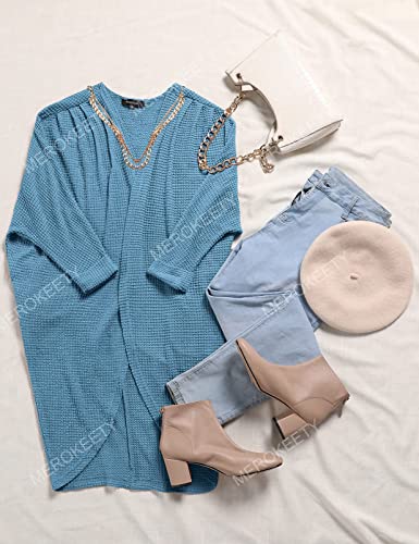 MEROKEETY Cardigan Sweaters for Women Oversized Long Cardigans Fall Outfits - color: Blue, size: Large
